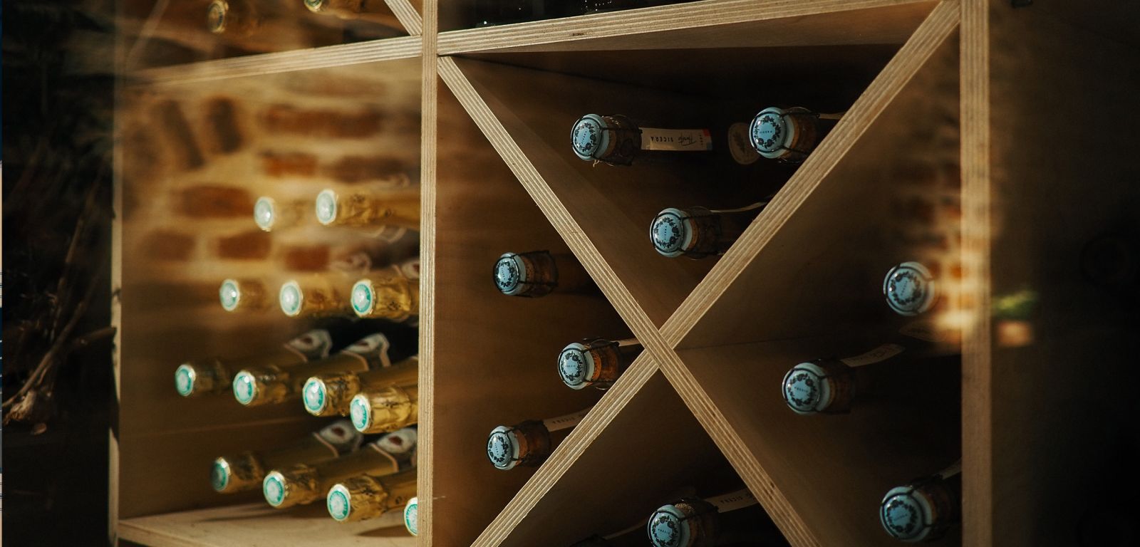 Wine cellar with rows of wine